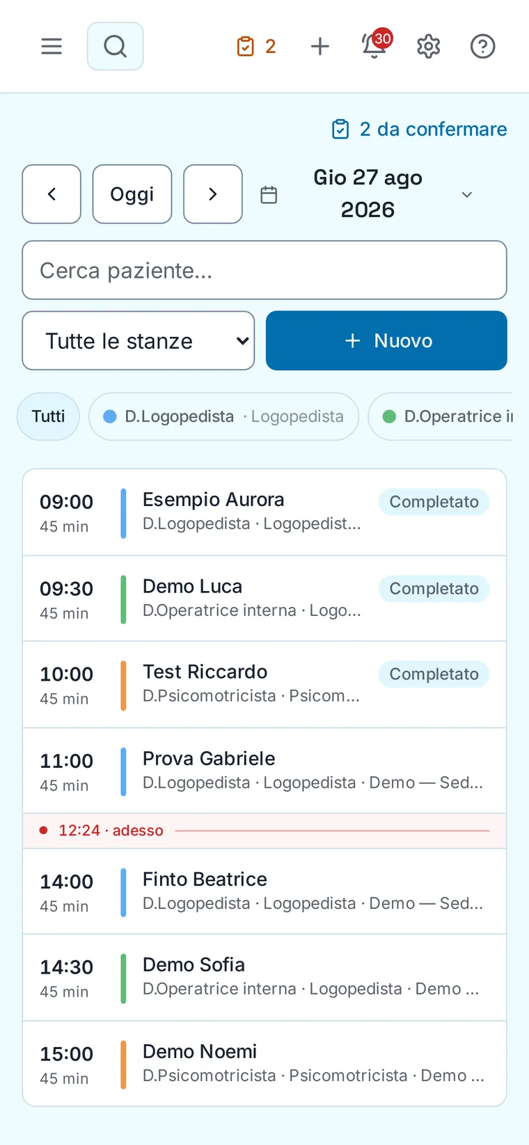 La stessa agenda sul telefono, nella vista del giorno.